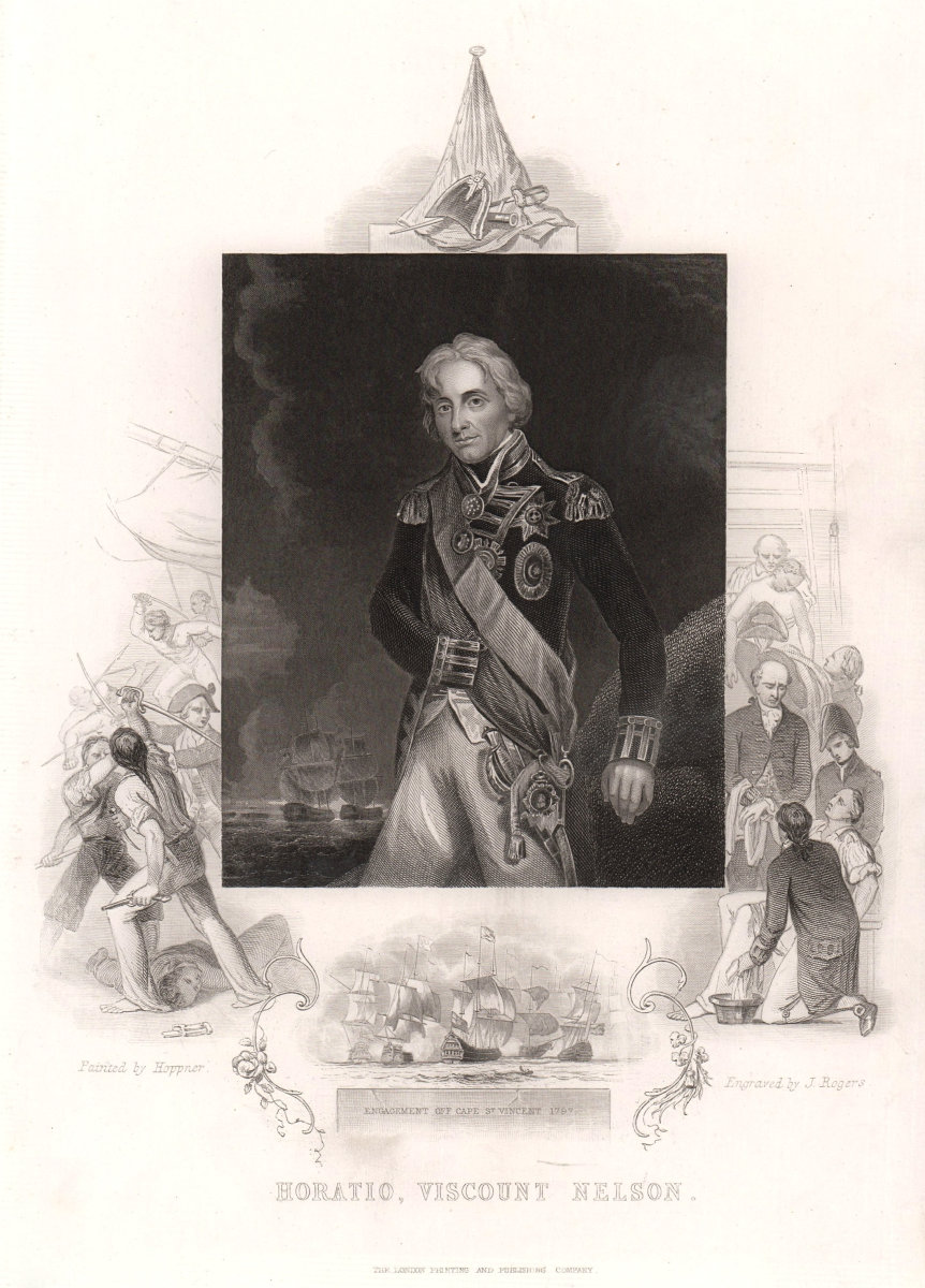 Vice Admiral Horatio Nelson. After Hoppner. TALLIS c1855 old antique print