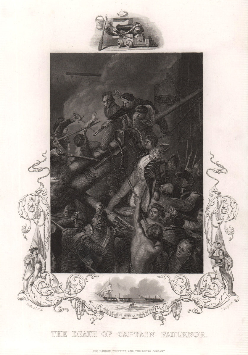 Associate Product Death of Captain Robert Faulknor. West Indies. Guadeloupe, 1795. TALLIS c1855