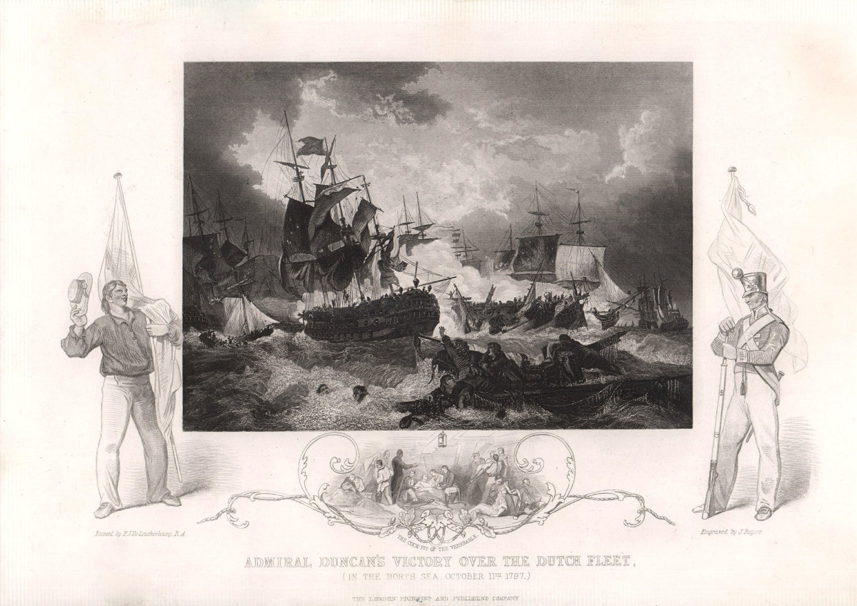 Battle of Camperdown 1797. Admiral Duncan's victory over the Dutch. TALLIS c1855