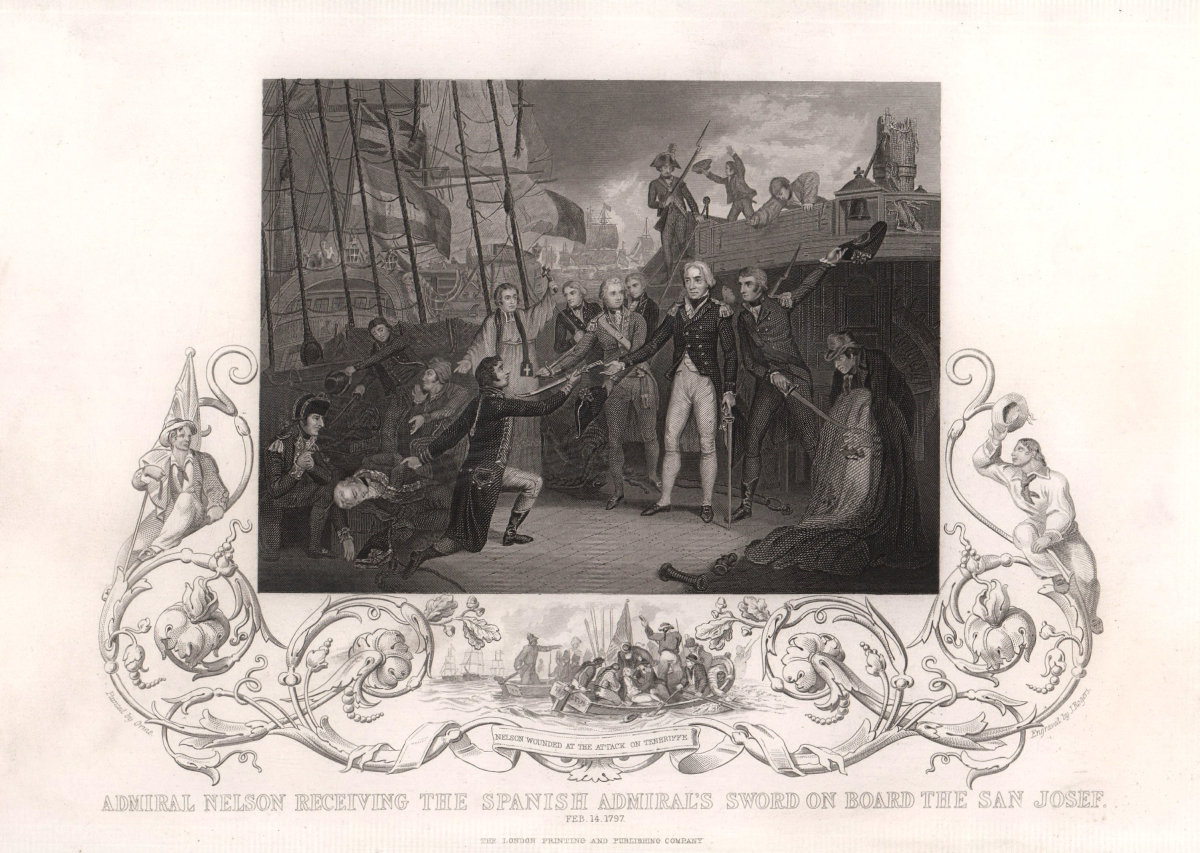 Admiral Nelson on board San Josef. Battle of Cape St Vincent 1797. TALLIS c1855