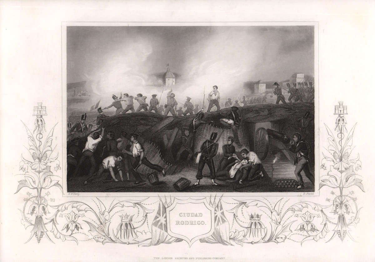 Seige of Ciudad Rodrigo, Spain. Peninsular War 1812. TALLIS c1855 old print