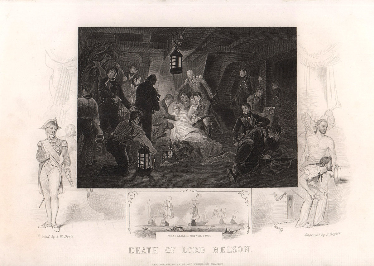 The death of Lord Nelson, Battle of Trafalgar, 1805. TALLIS c1855 old print