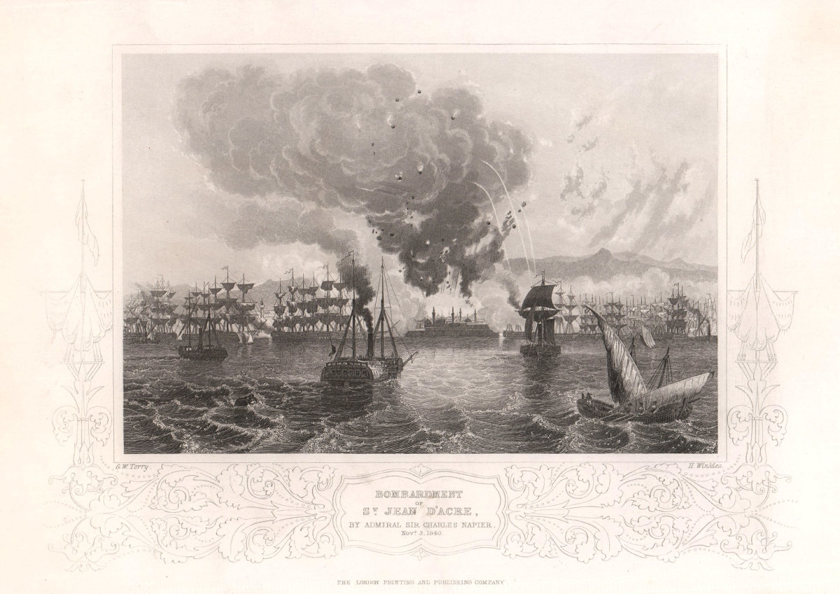 St. Jean d'Acre bombardment by Charles Napier 1840. Akko Palestine. TALLIS c1855
