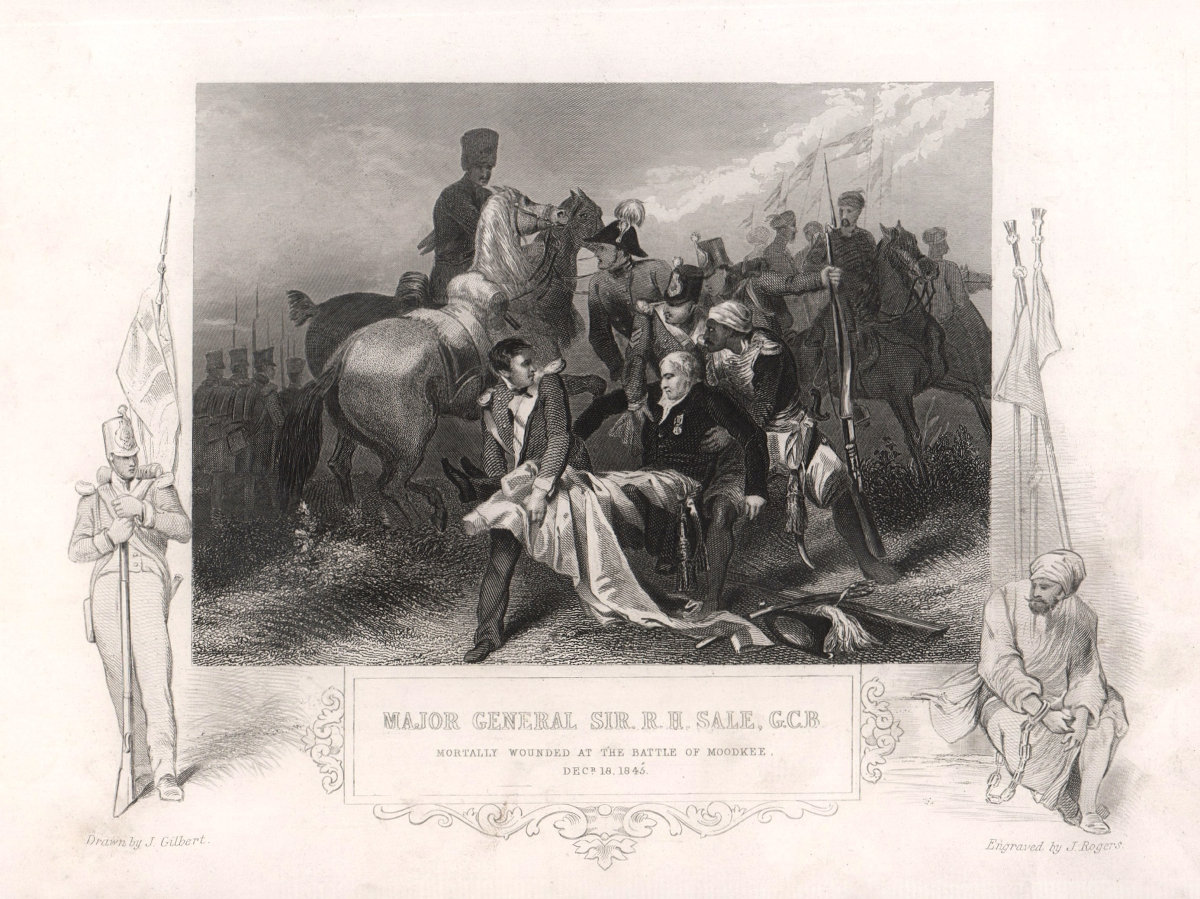 Maj-Gen Sir Robert Sale dead. Battle of Mudki 1845. Anglo-Sikh War. TALLIS c1855