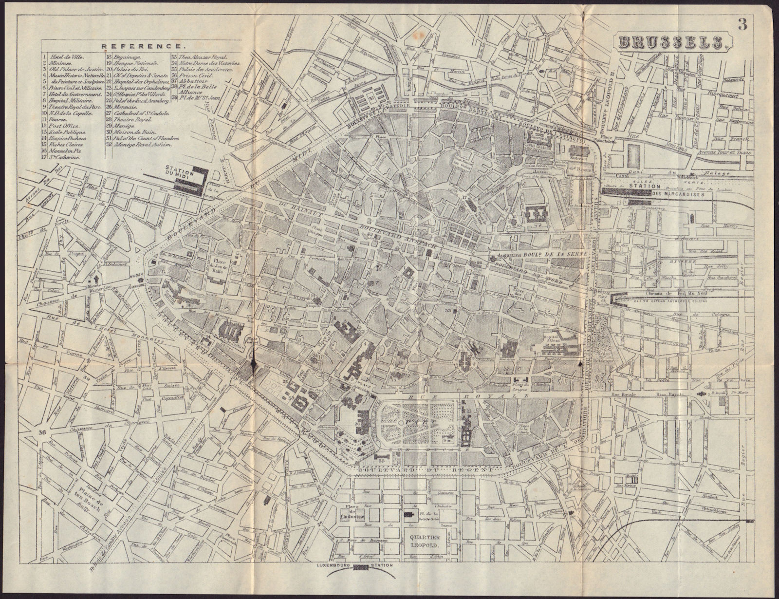 BRUSSELS BRUSSEL BRUXELLES antique town plan city map. Belgium. BRADSHAW 1892