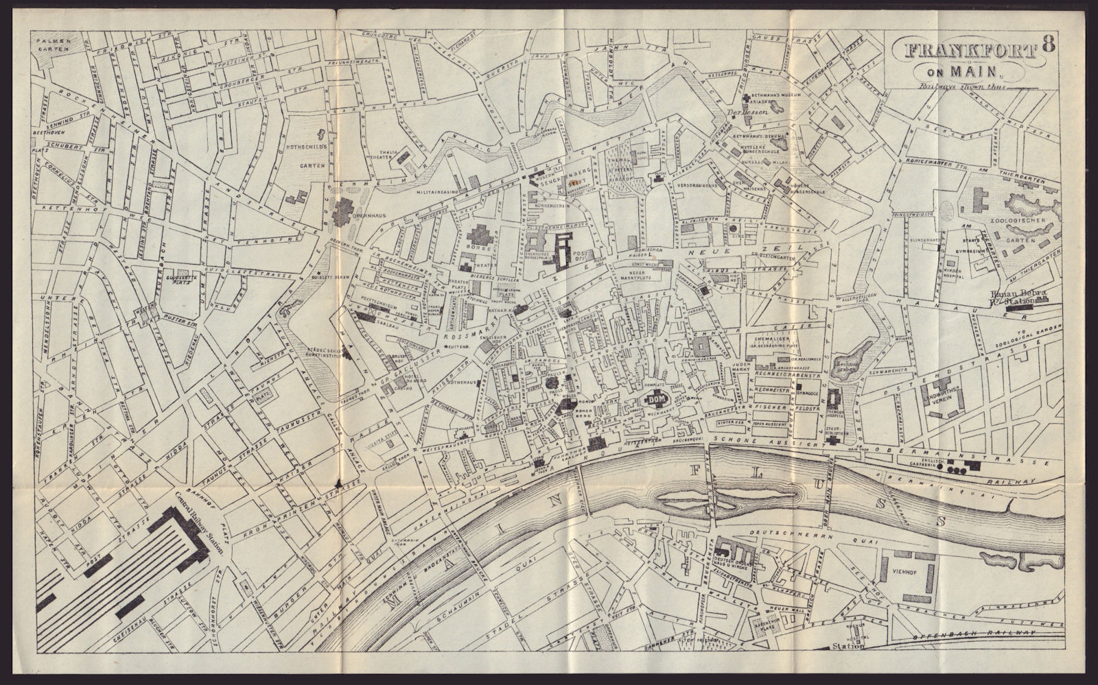 FRANKFURT AM MAIN antique town plan city map. Germany. BRADSHAW 1892 old