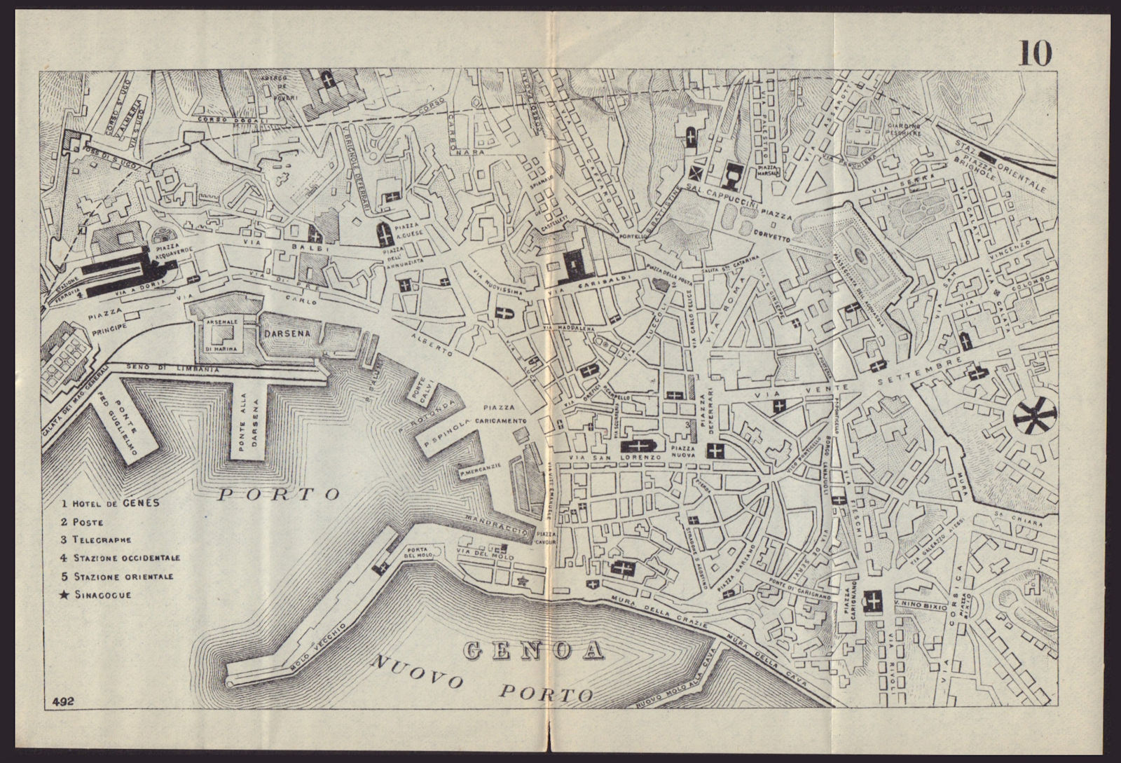 GENOA GENOVA GÊNES antique town plan city map. Italy. BRADSHAW 1892 old