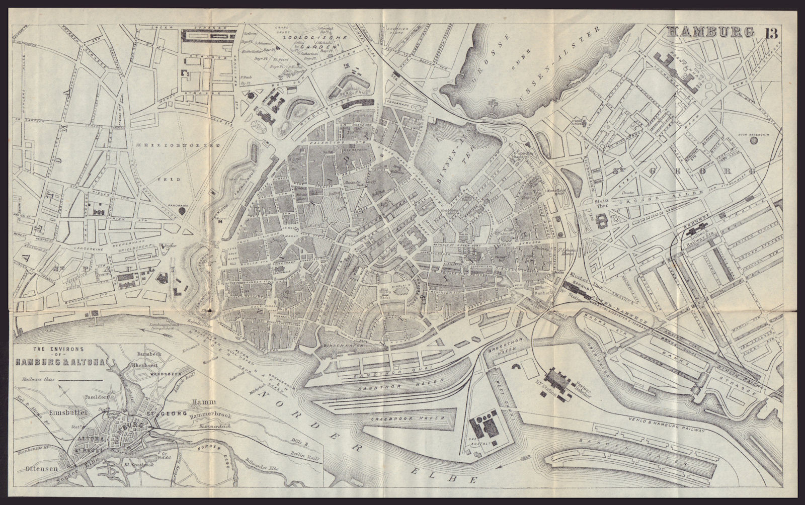 HAMBURG antique town plan city map. Germany. BRADSHAW 1892 old