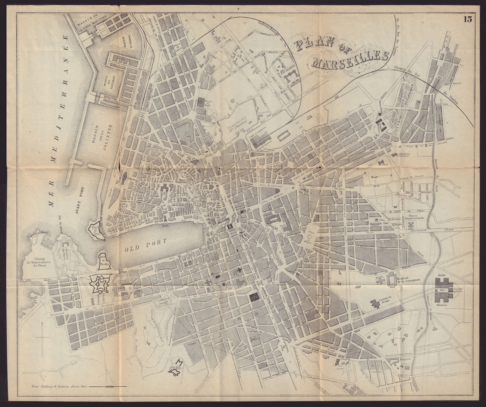 MARSEILLES antique town plan city map. France. BRADSHAW 1892 old