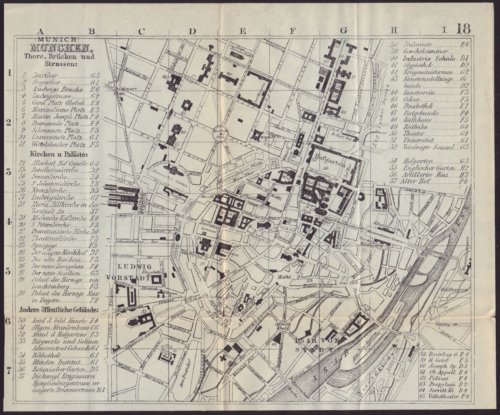 MUNICH MÜNCHEN MUNCHEN antique town plan city map. Germany. BRADSHAW 1892