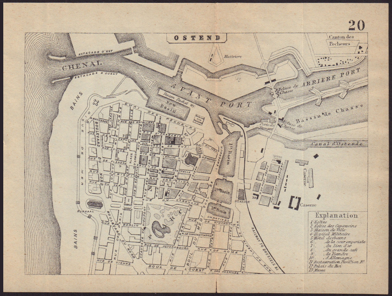 OSTEND OOSTENDE OSTENDE antique town plan city map. Belgium. BRADSHAW 1892