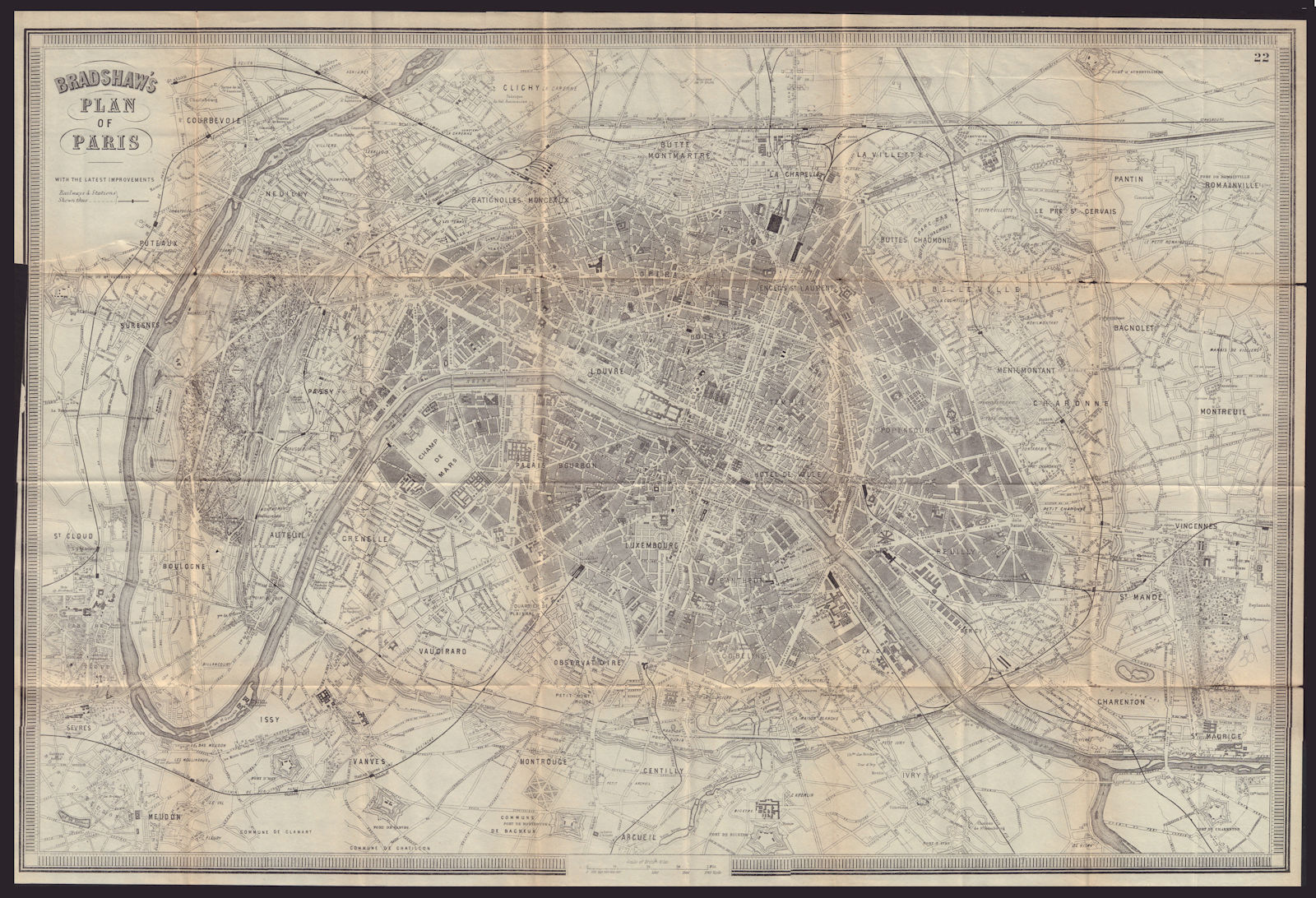 PARIS antique town plan city map. Paris. BRADSHAW 1892 old chart