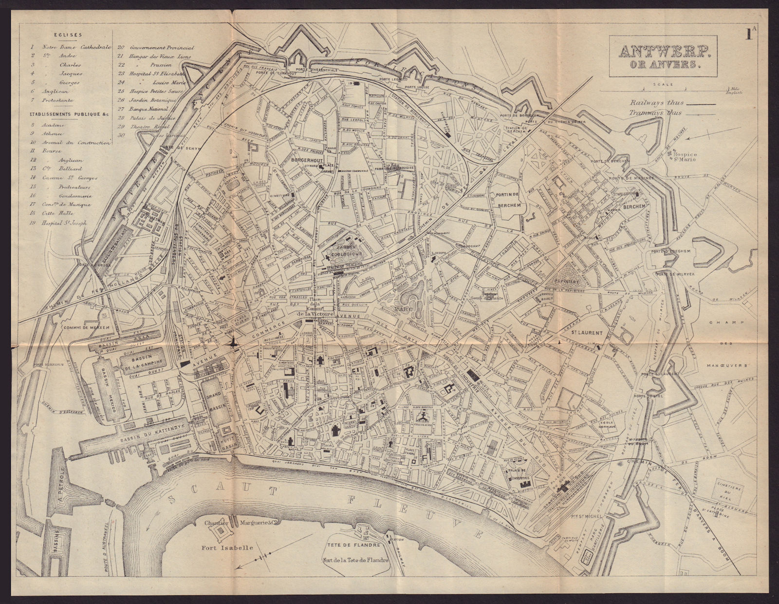 ANTWERP ANVERS ANTWERPEN antique town plan city map. Belgium. BRADSHAW 1893