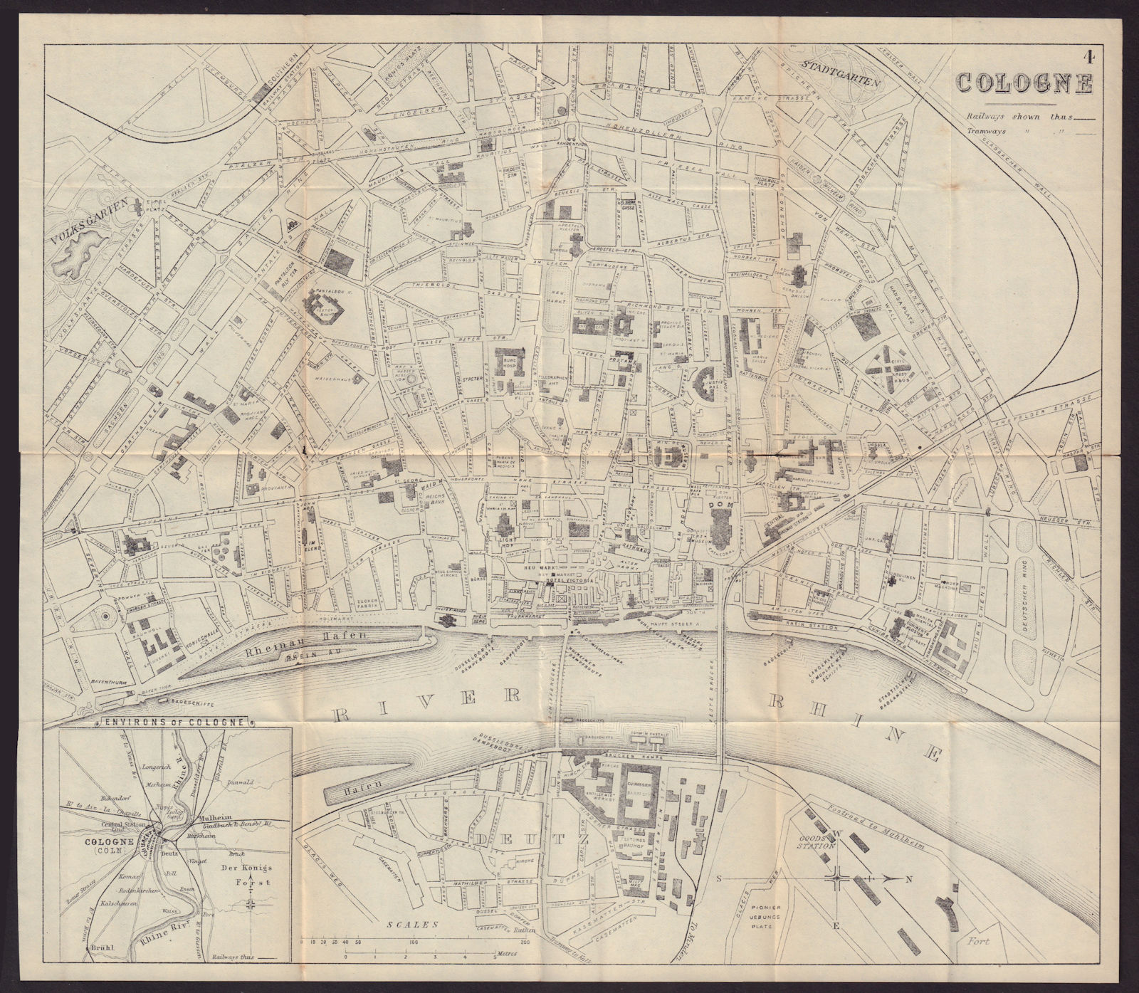 COLOGNE KOLN KÖLN antique town plan city map. Germany. BRADSHAW 1893 old