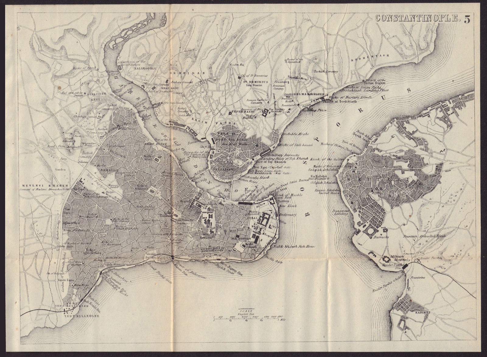CONSTANTINOPLE / ISTANBUL antique town plan city map. Turkey. BRADSHAW 1893