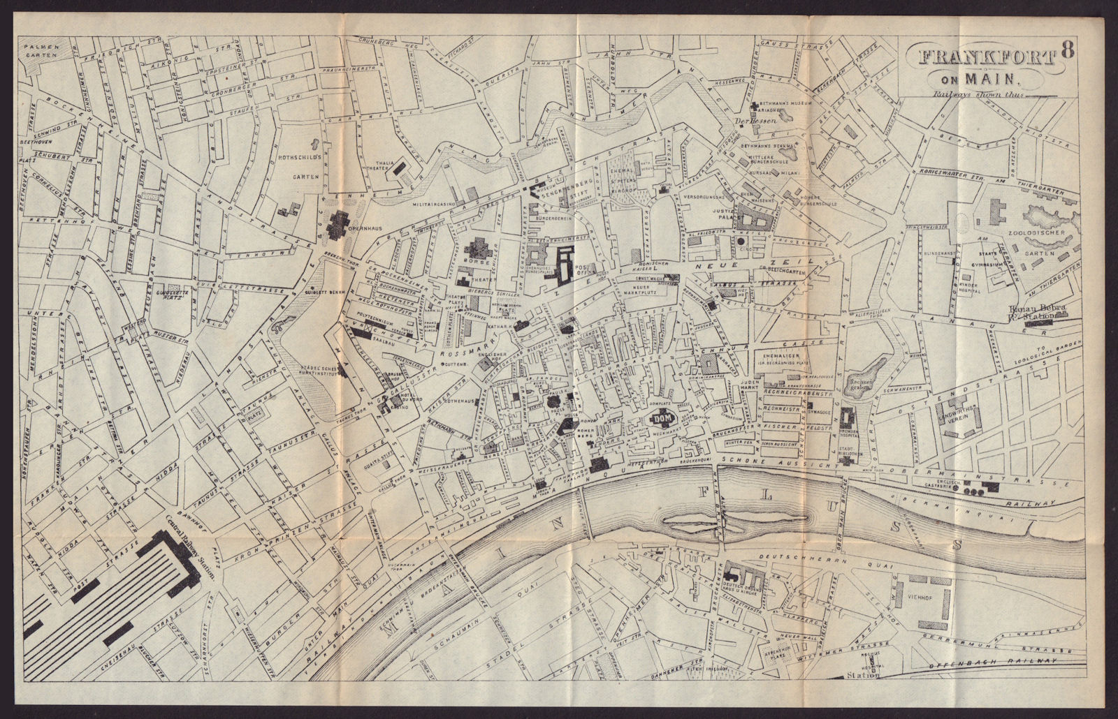 FRANKFURT AM MAIN antique town plan city map. Germany. BRADSHAW 1893 old