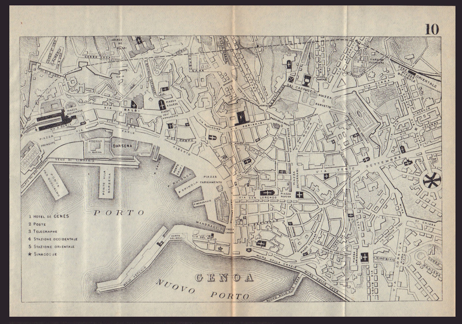 GENOA GENOVA GÊNES antique town plan city map. Italy. BRADSHAW 1893 old