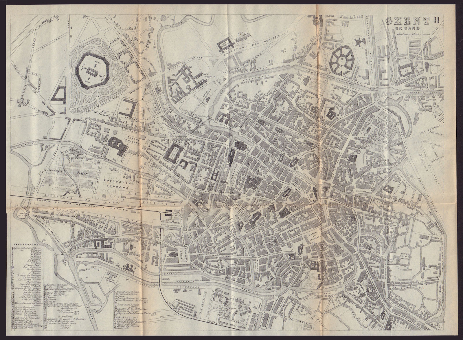 GHENT GENT GAND antique town plan city map. Belgium. BRADSHAW 1893 old