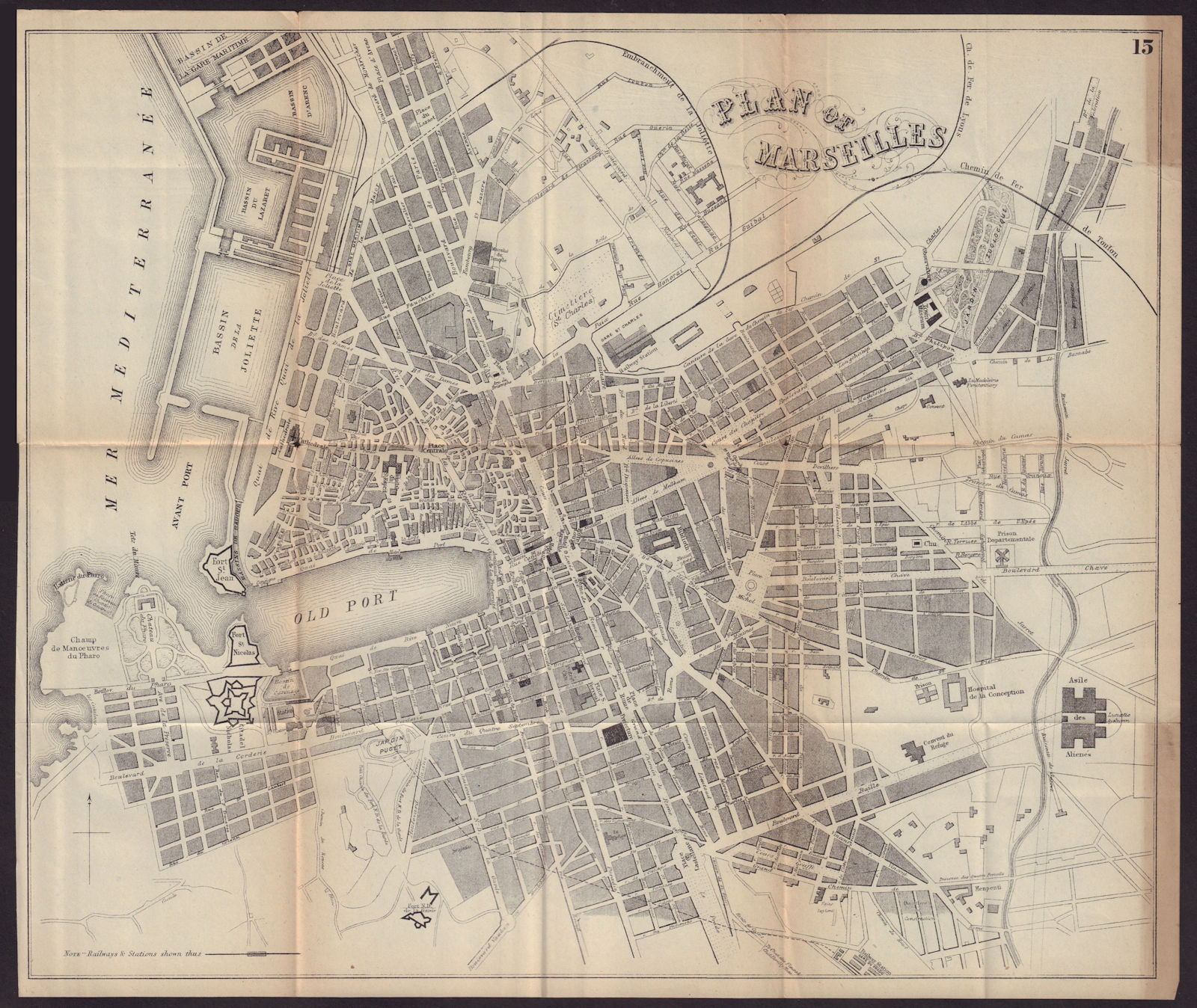 MARSEILLES antique town plan city map. France. BRADSHAW 1893 old