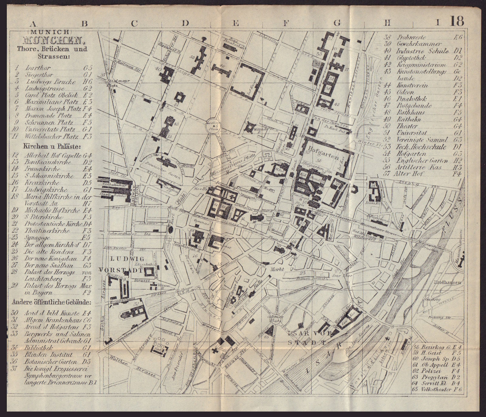 MUNICH MÜNCHEN MUNCHEN antique town plan city map. Germany. BRADSHAW 1893