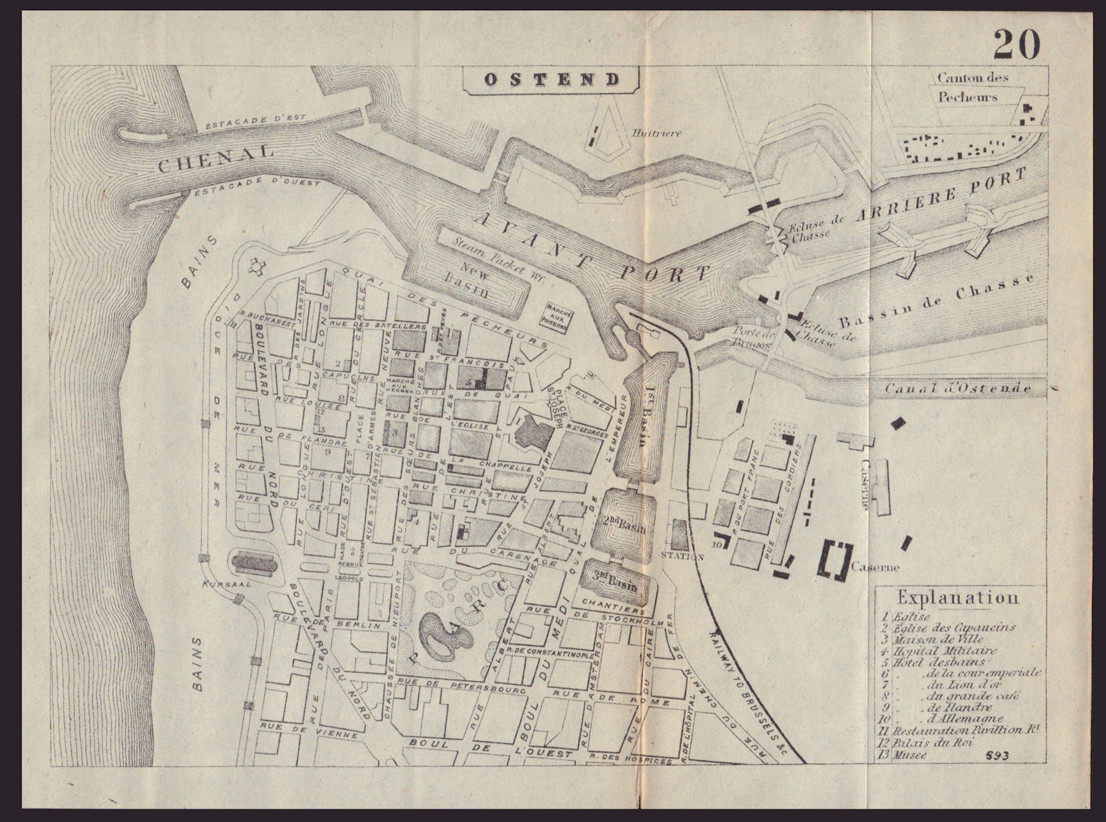 OSTEND OOSTENDE OSTENDE antique town plan city map. Belgium. BRADSHAW 1893