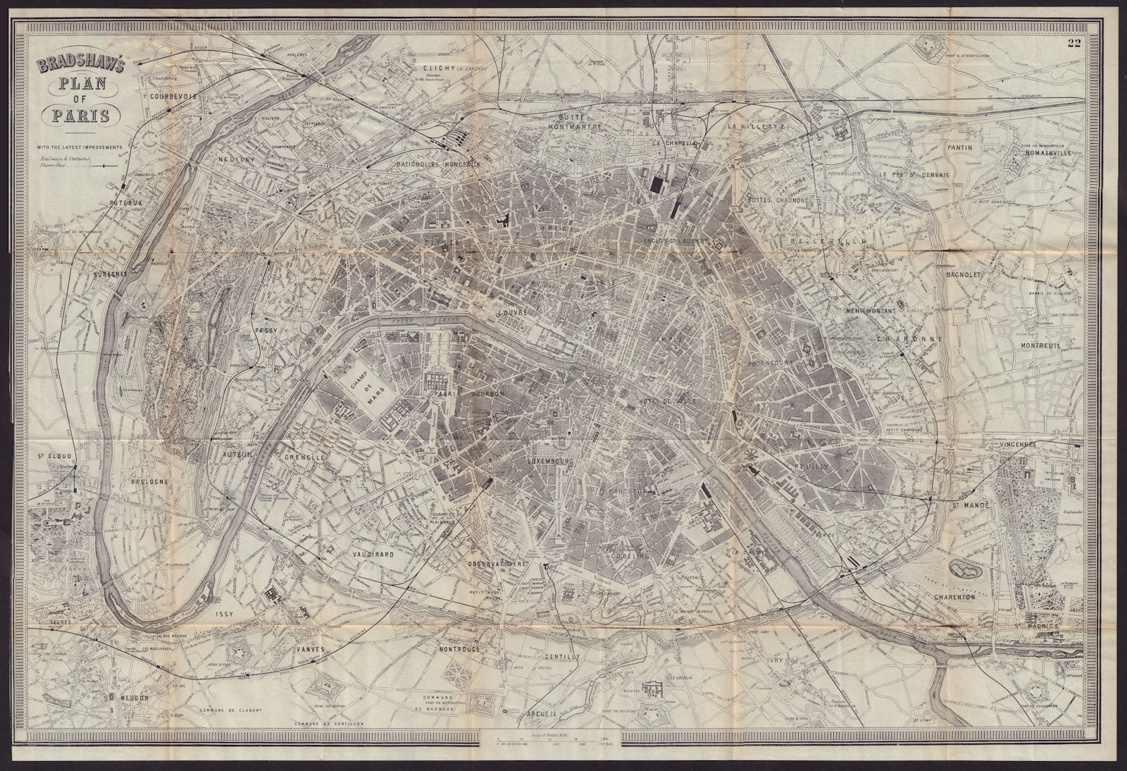 PARIS antique town plan city map. Paris. BRADSHAW 1893 old chart