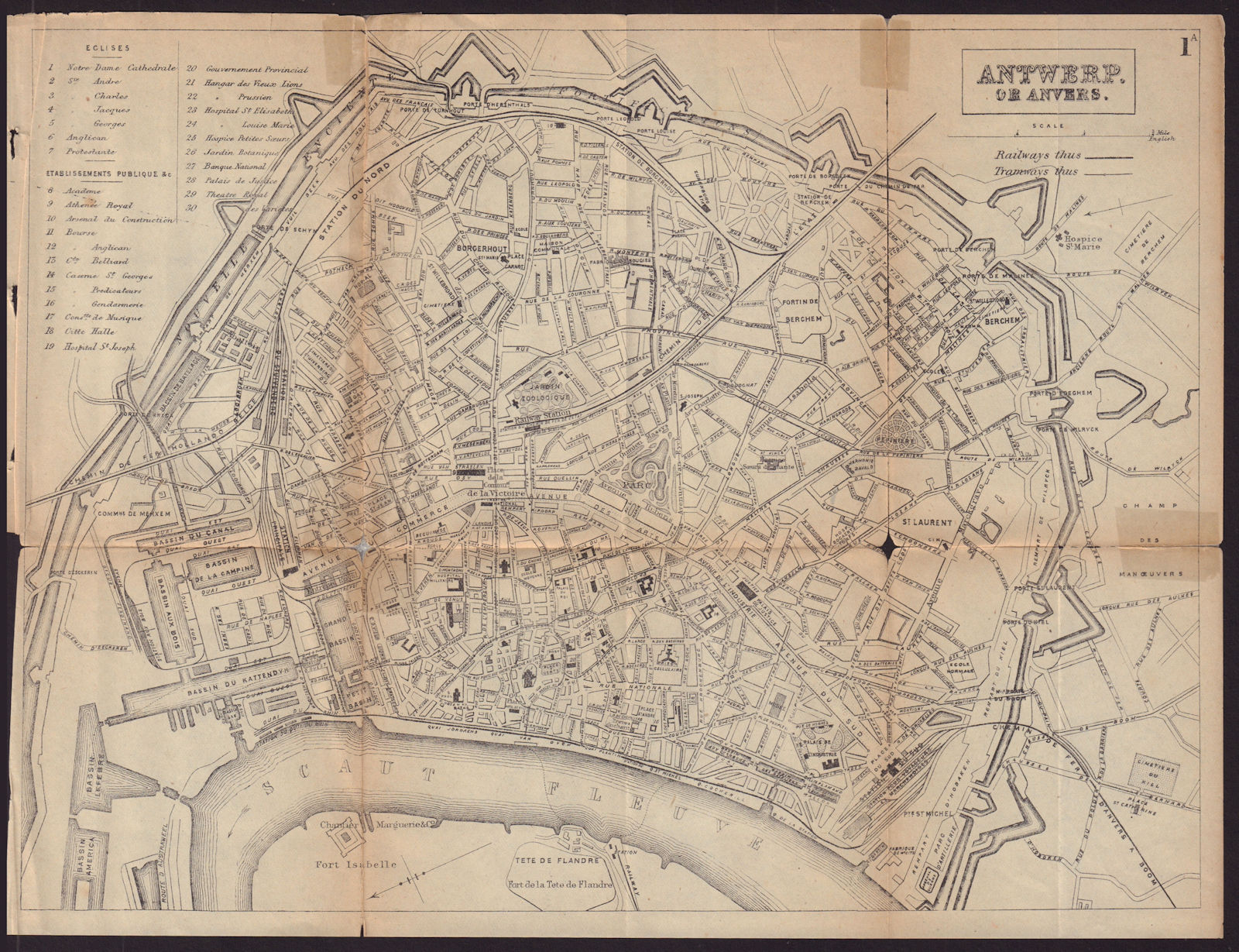 ANTWERP ANVERS ANTWERPEN antique town plan city map. Belgium. BRADSHAW c1898