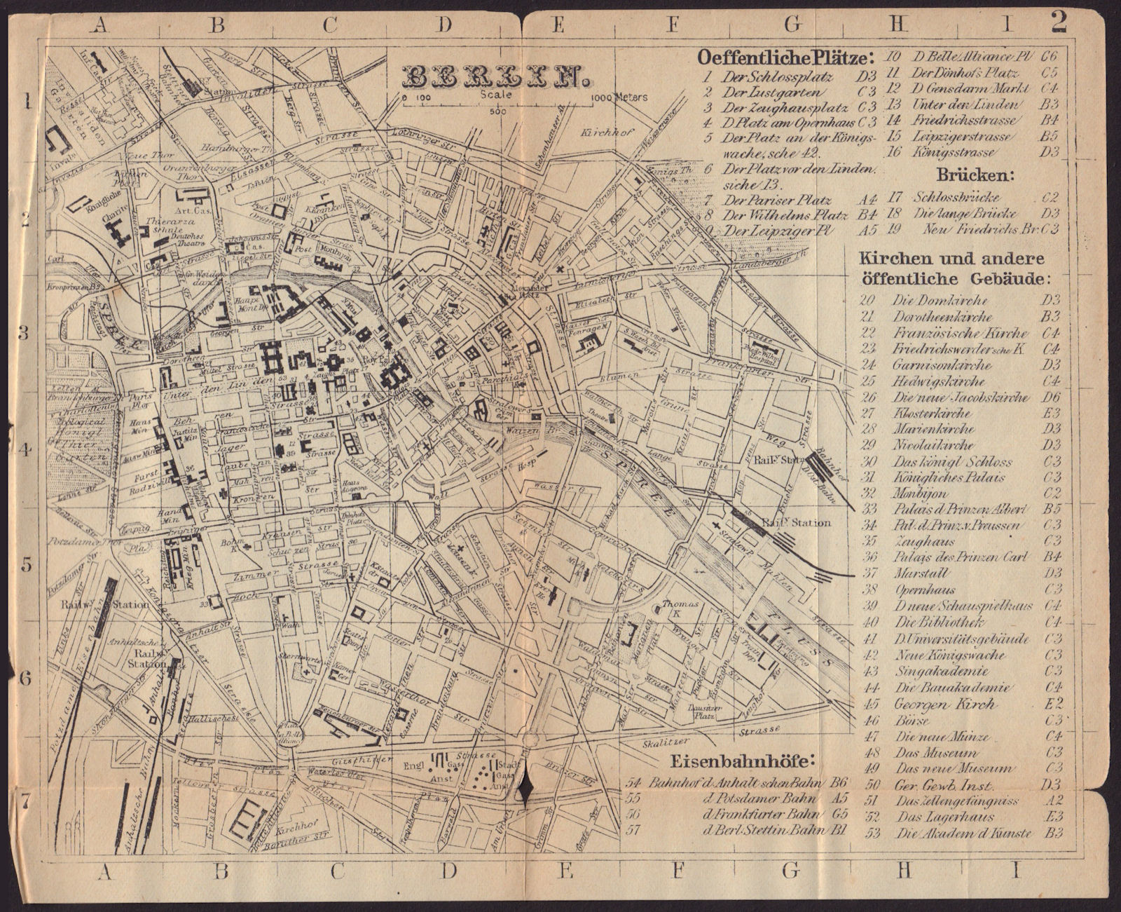 BERLIN antique town plan city map. Germany. BRADSHAW c1898 old