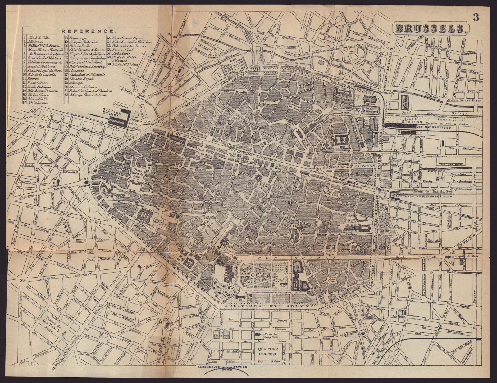 BRUSSELS BRUSSEL BRUXELLES antique town plan city map. Belgium. BRADSHAW c1898