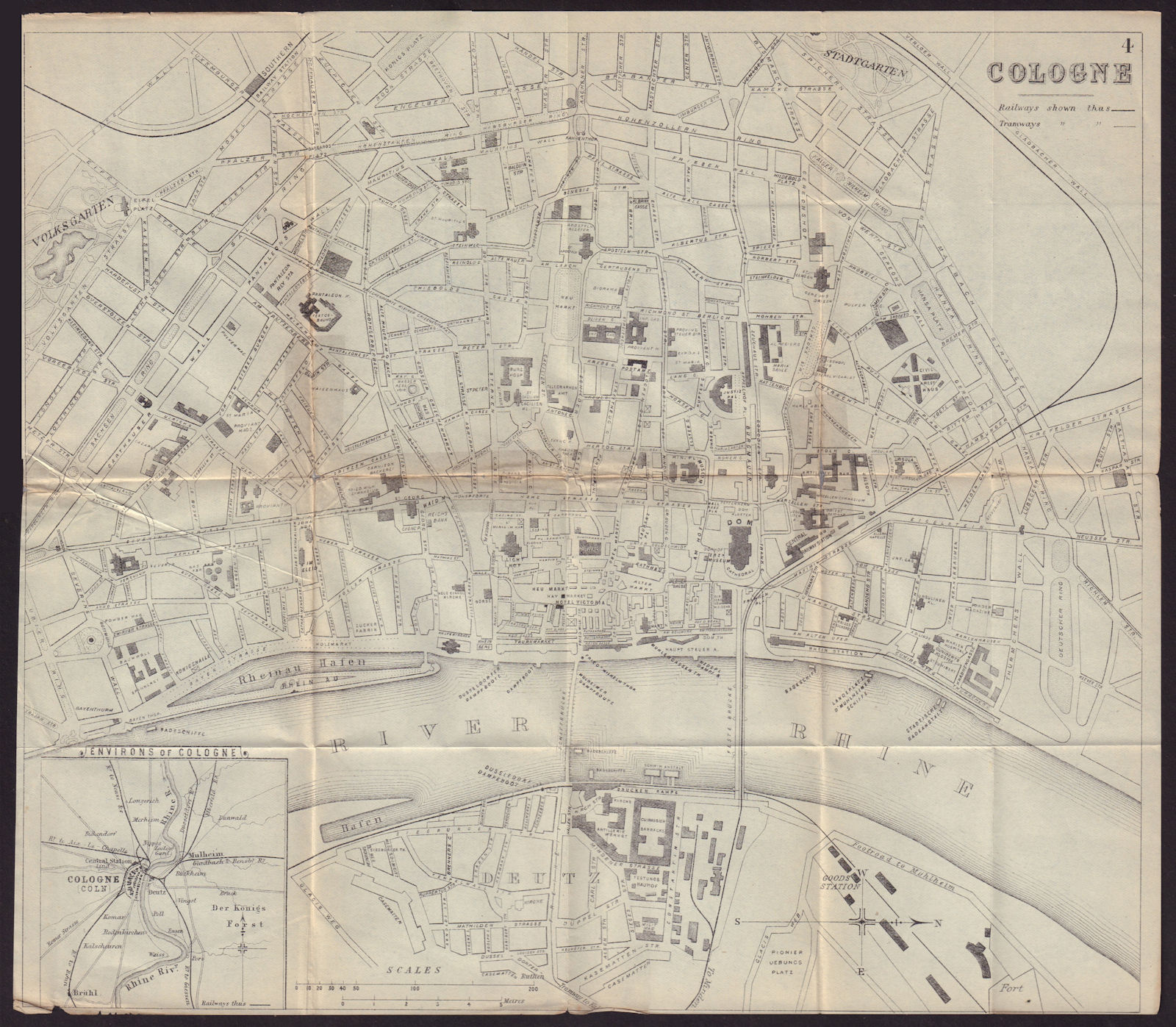 COLOGNE KOLN KÖLN antique town plan city map. Germany. BRADSHAW c1898 old