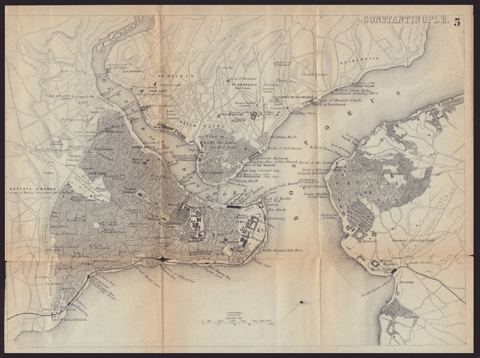 CONSTANTINOPLE / ISTANBUL antique town plan city map. Turkey. BRADSHAW c1898