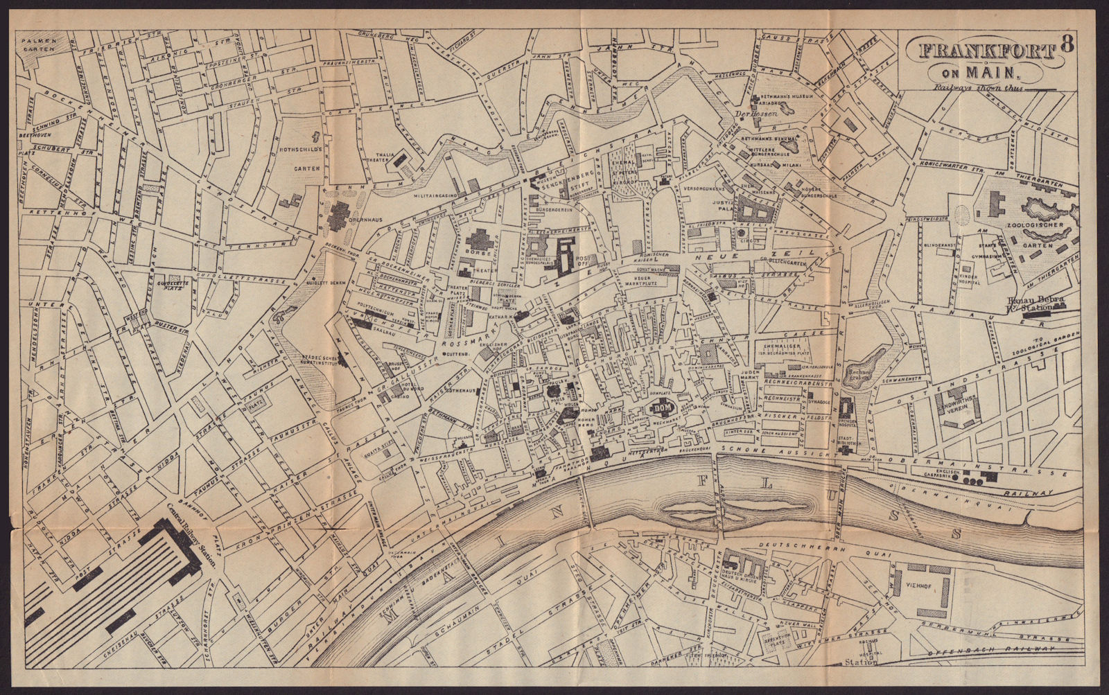 FRANKFURT AM MAIN antique town plan city map. Germany. BRADSHAW c1898 old