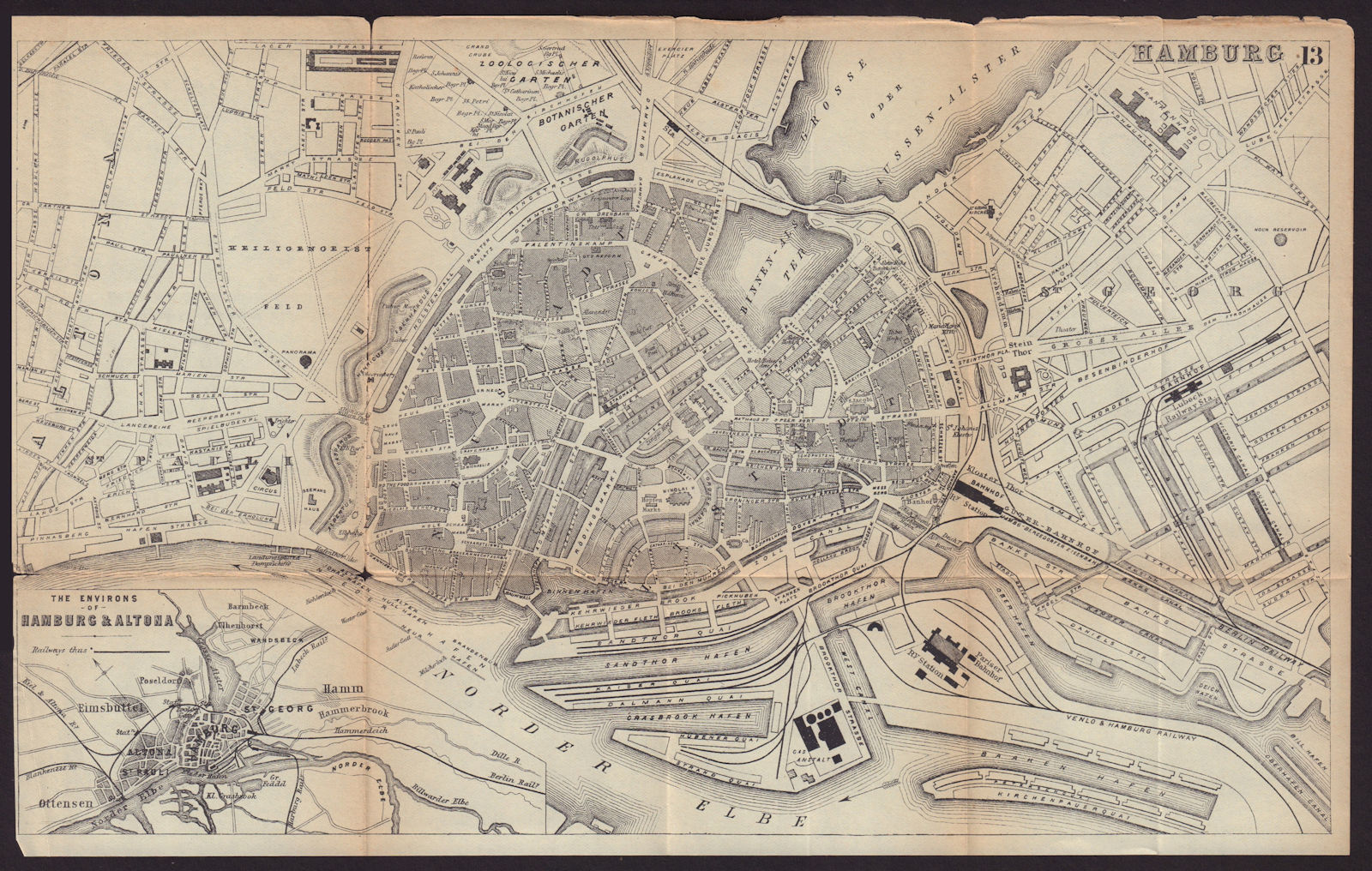 HAMBURG antique town plan city map. Germany. BRADSHAW c1898 old