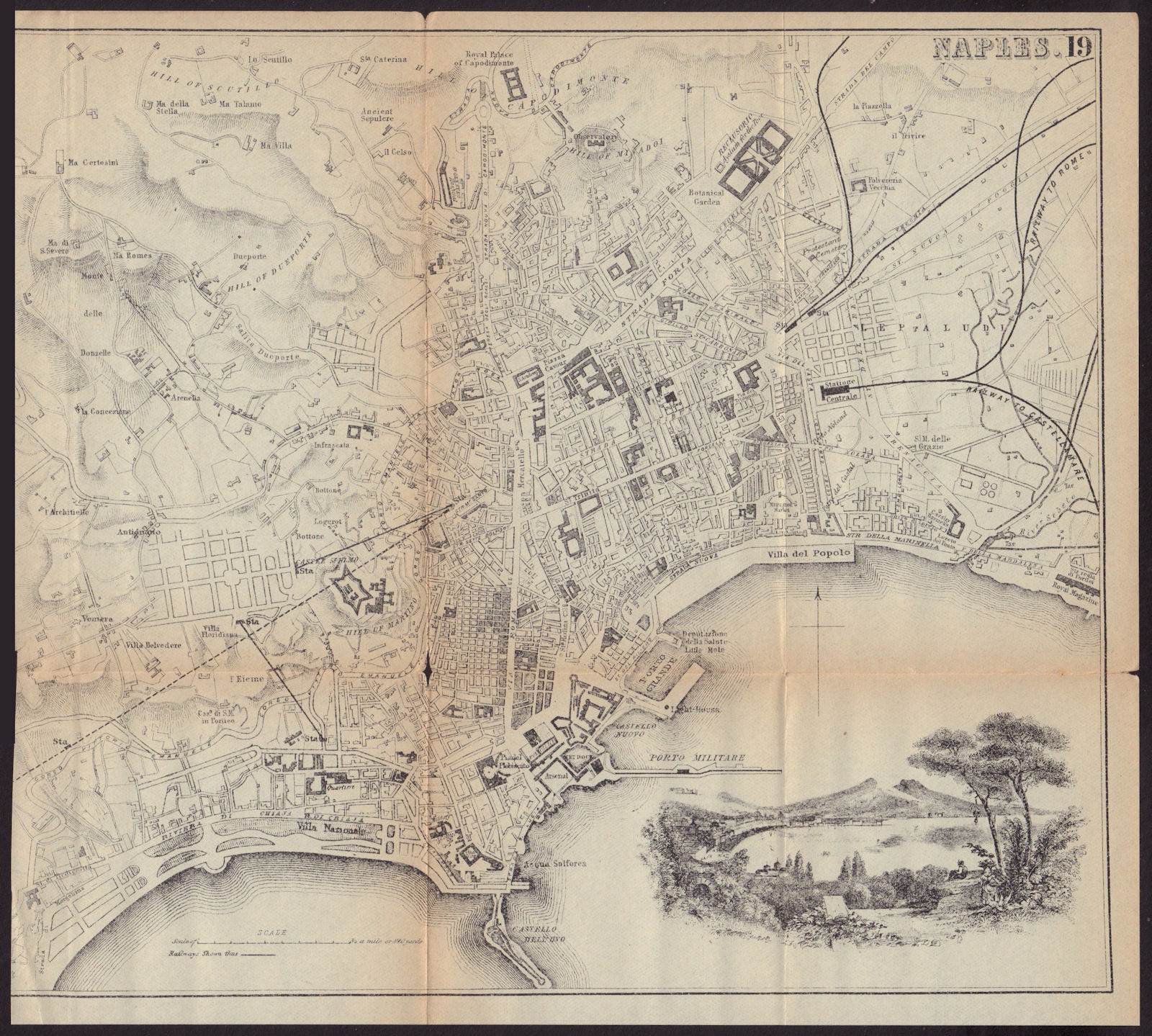 NAPLES NAPOLI antique town plan city map. Italy. BRADSHAW c1898 old