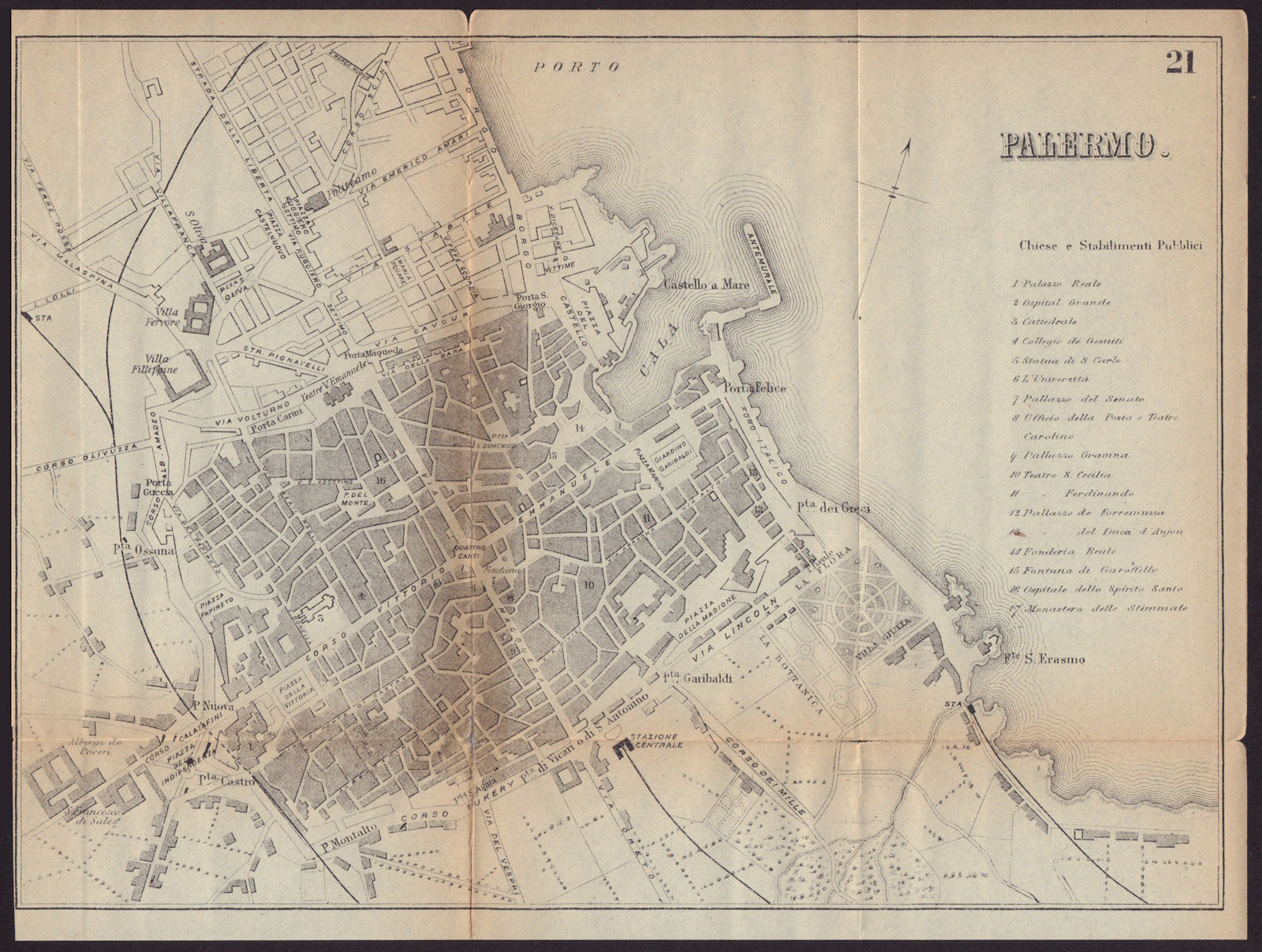 PALERMO antique town plan city map. Italy. BRADSHAW c1898 old