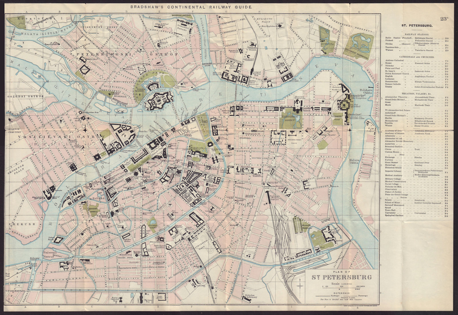 ST. PETERSBURG antique town plan city map. Russia. BRADSHAW c1898 old