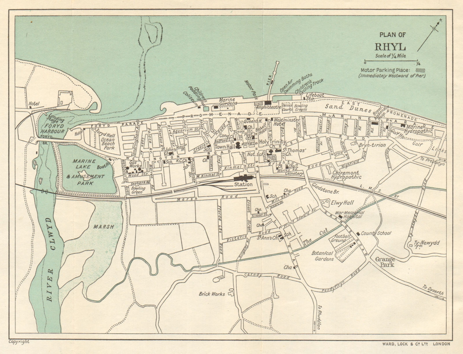 RHYL vintage town/city plan. Wales. WARD LOCK 1930 old vintage map chart