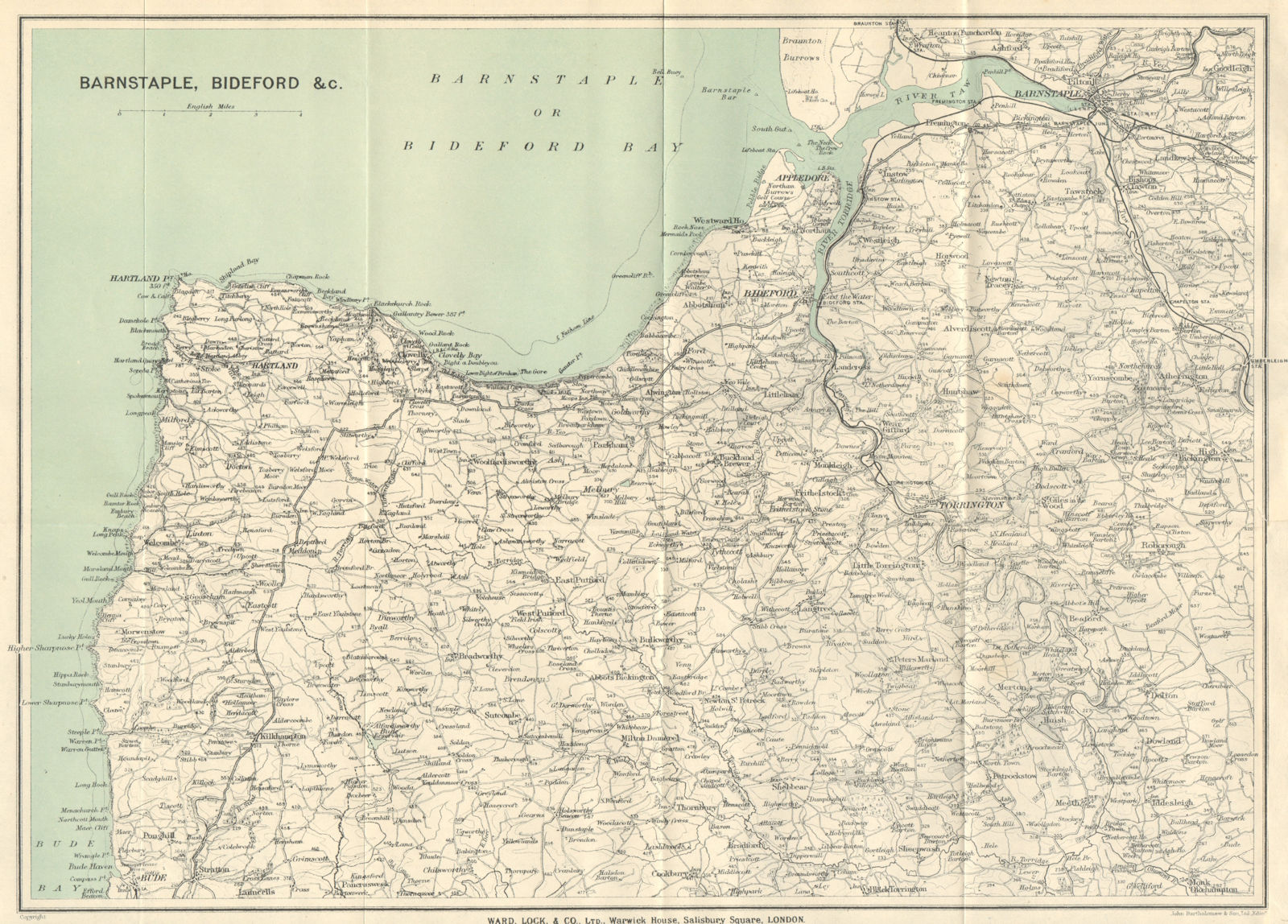 Associate Product HARTLAND. Bideford Bude Clovelly Torrington Barnstaple. North Devon 1934 map