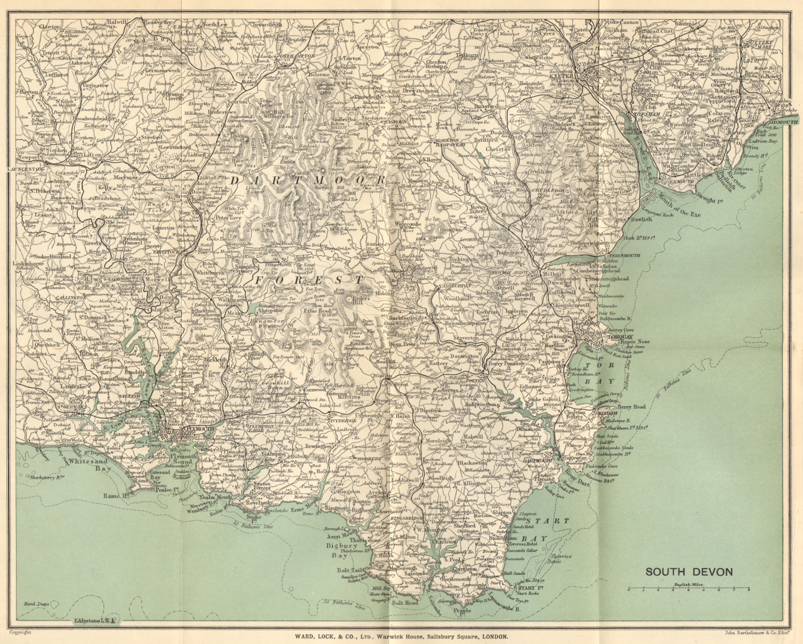 SOUTH DEVON. Dartmoor South Hams Torquay Tamar Valley Plymouth Exeter 1924 map