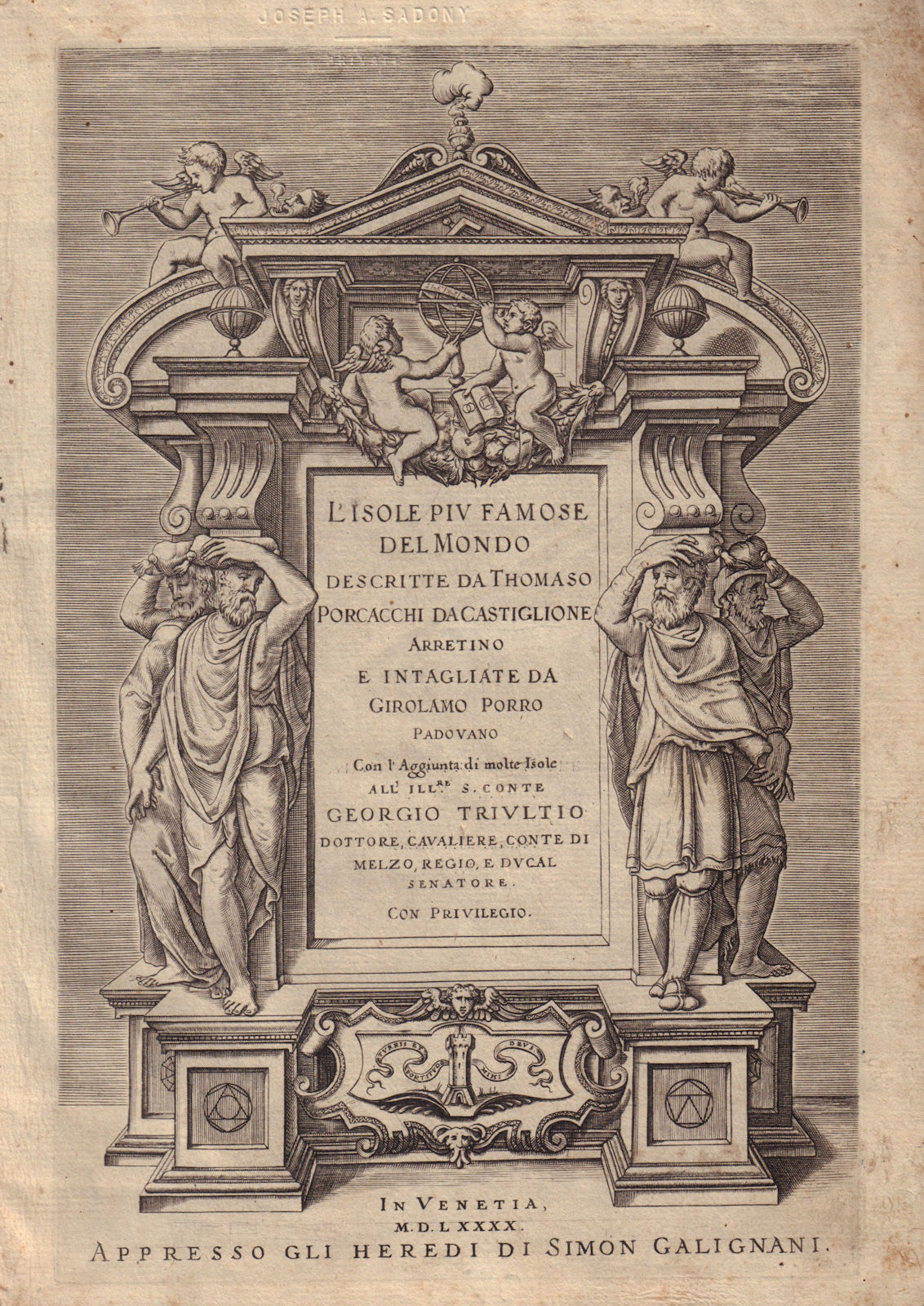 Title page. L'Isole Piu Famose del Mondo, Venice. PORCACCHI 1590 old map