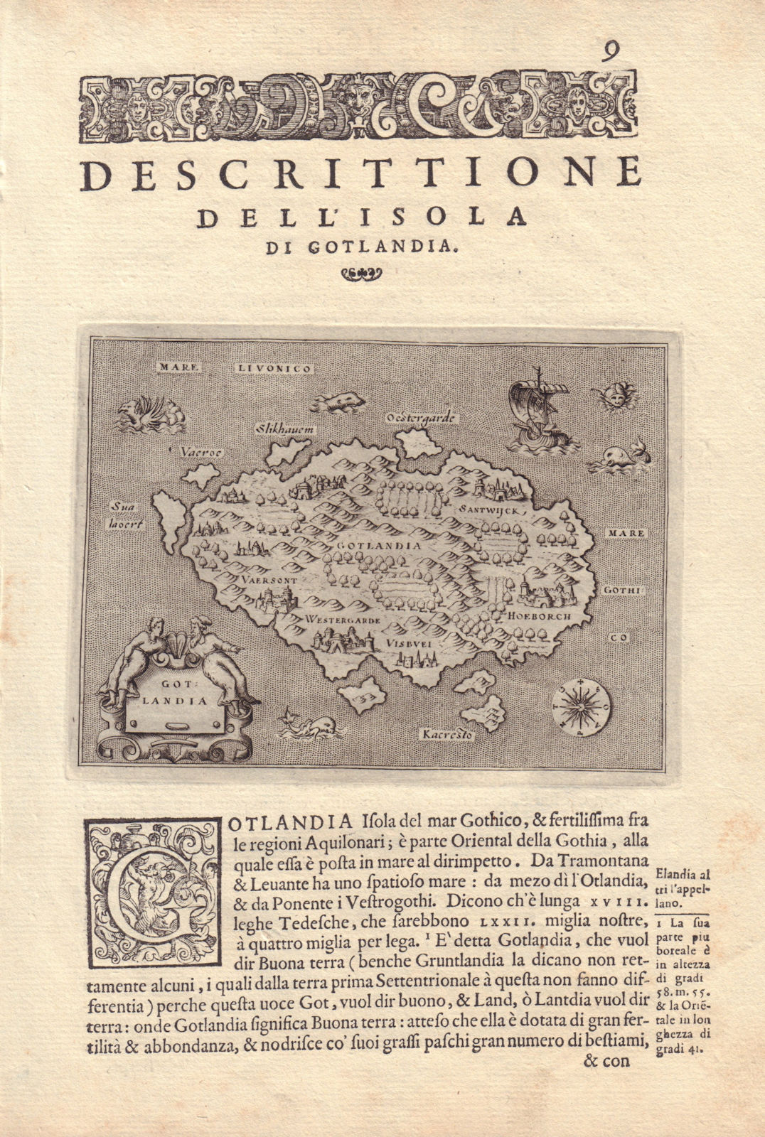 Descrittione dell' Isola di Gotlandia. PORCACCHI. Gotland Sweden 1590 old map
