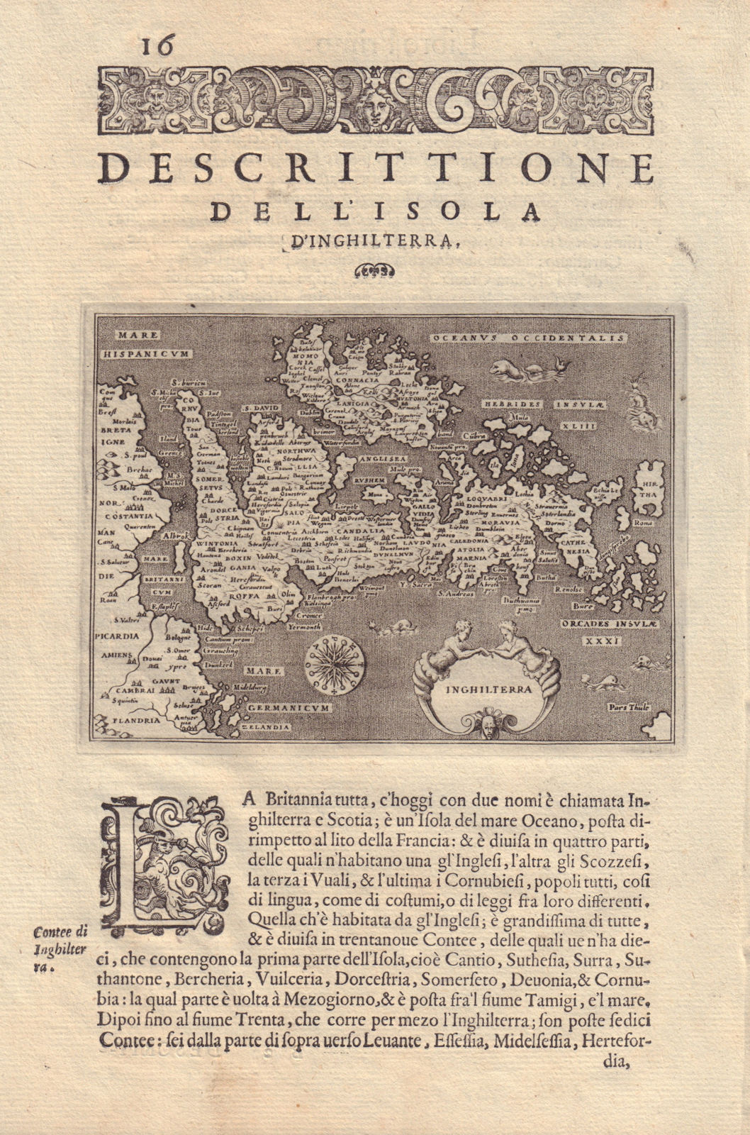 Descrittione dell' Isola d'Inghilterra. PORCACCHI British Isles England 1590 map