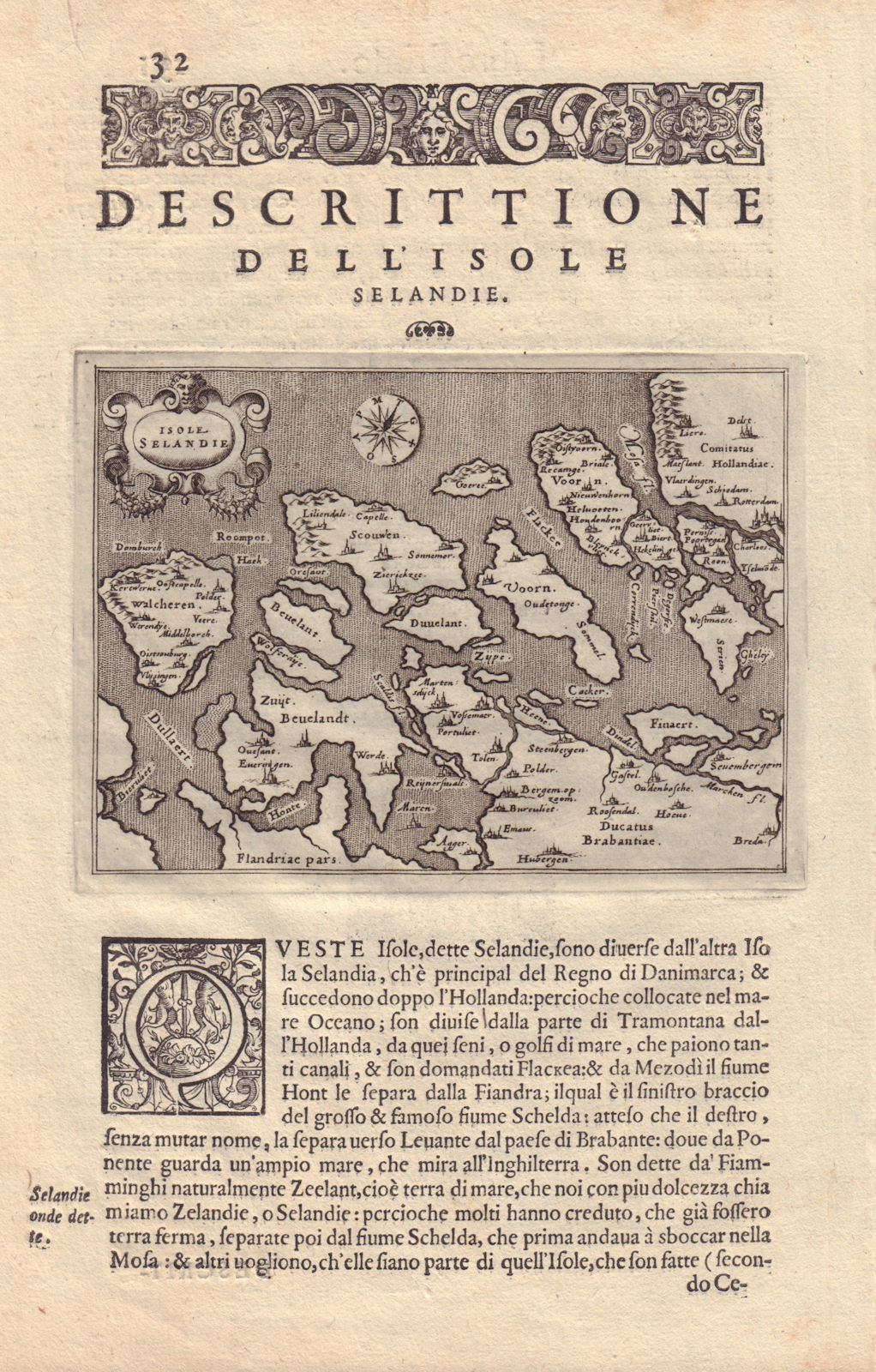 Descrittione dell' Isole Selandie. PORCACCHI. Zeeland Netherlands 1590 old map