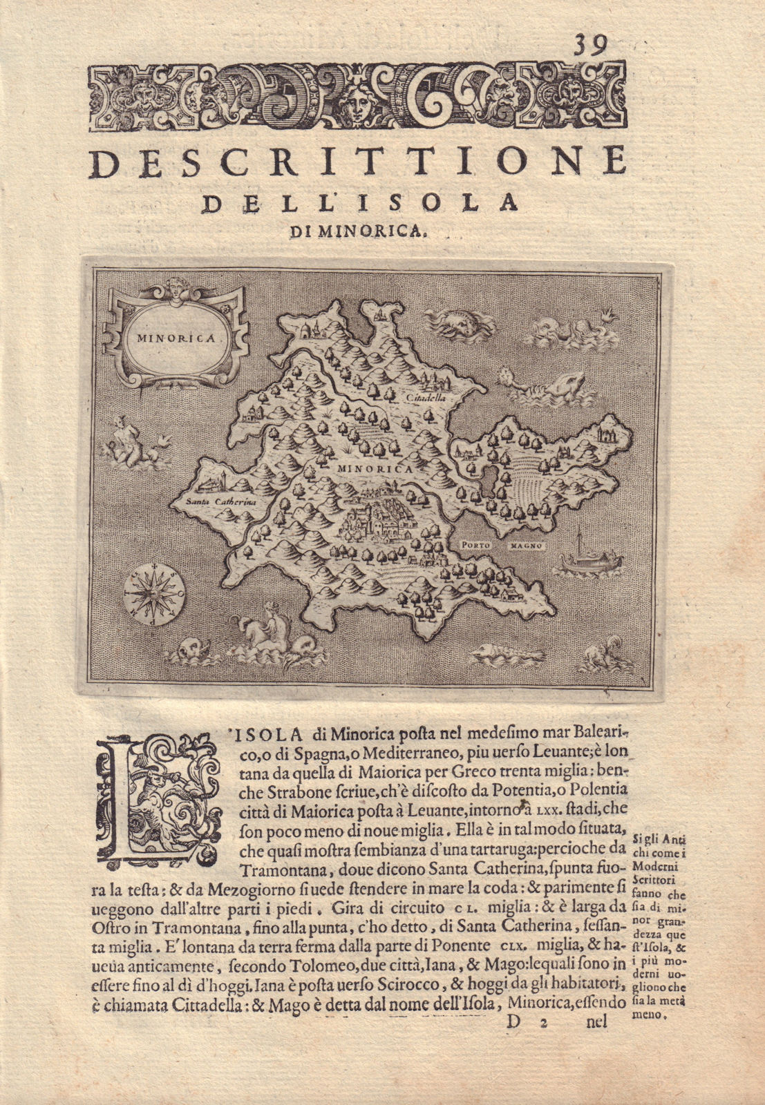 Associate Product Descrittione dell' Isola di Minorica. PORCACCHI. Minorca Menorca 1590 old map