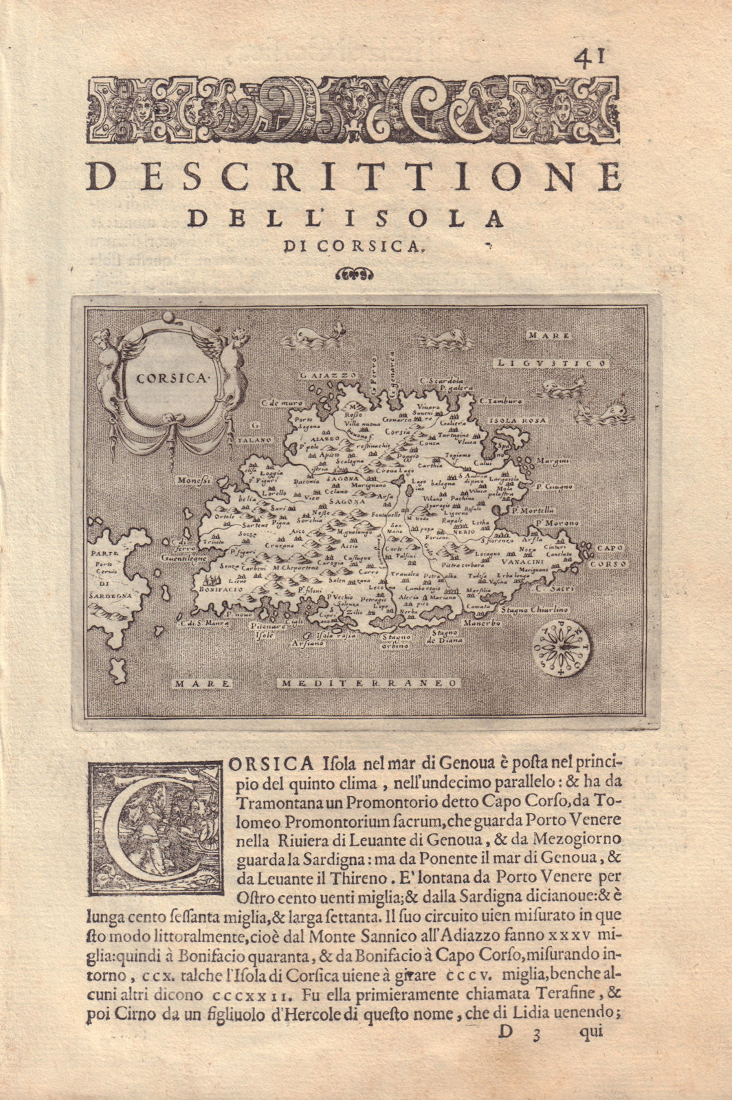 Descrittione dell' Isola di Corsica. PORCACCHI. France 1590 old antique map