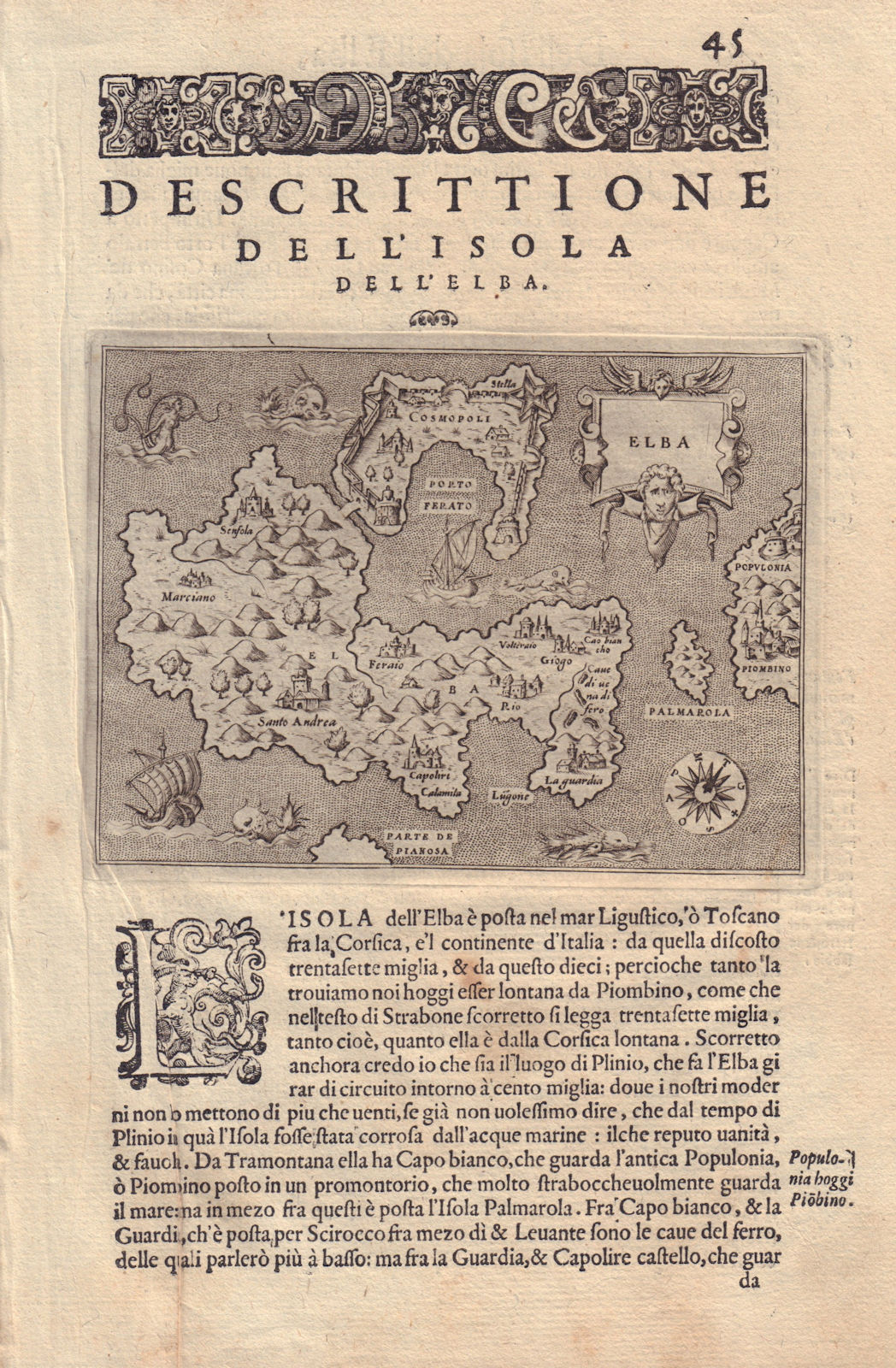 Descrittione dell' Isola dell' Elba. PORCACCHI. Italy 1590 old antique map