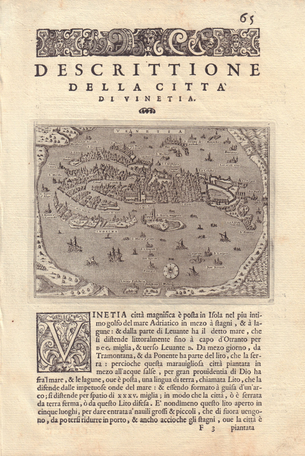 Descrittione della Citta di Venetia. PORCACCHI. Venice 1590 old antique map