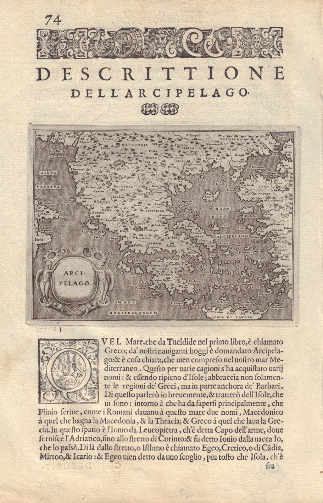 Descrittione dell' Arcipelago. PORCACCHI. Greece & Aegean 1590 old antique map