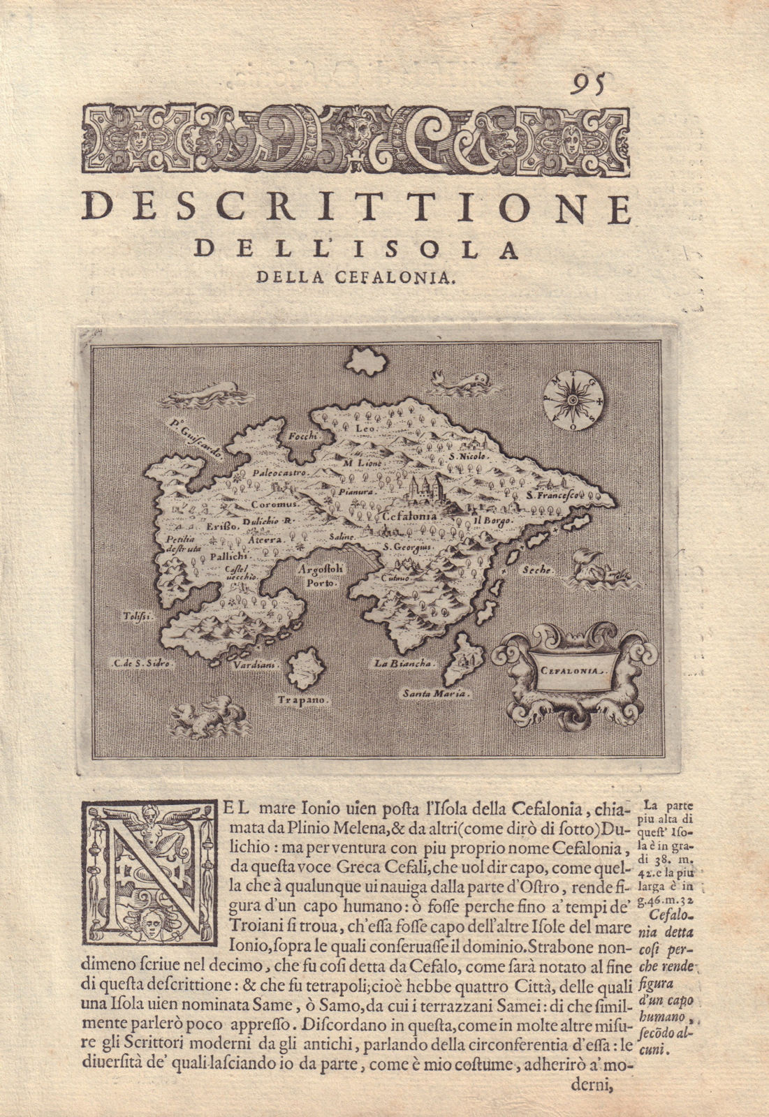 Descrittione dell' Isola della Cefalonia PORCACCHI Ionian Gulf Corinth 1590 map