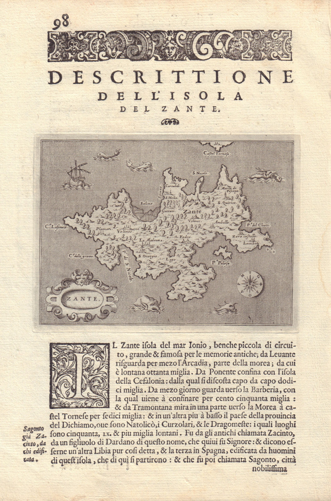 Descrittione dell' Isola del Zante. PORCACCHI. Zakynthos Ionian 1590 old map